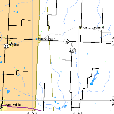 Zip code 65321 close-up map