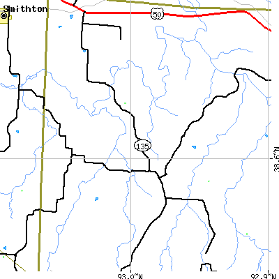Zip code 65329 close-up map