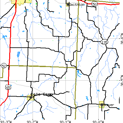Zip code 65345 close-up map