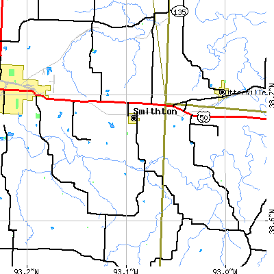 Zip code 65350 close-up map