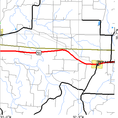 Zip code 65354 close-up map