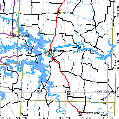 Zip code 65355 close-up map