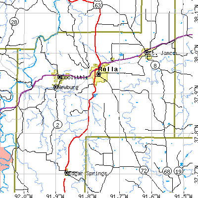Zip code 65401 close-up map