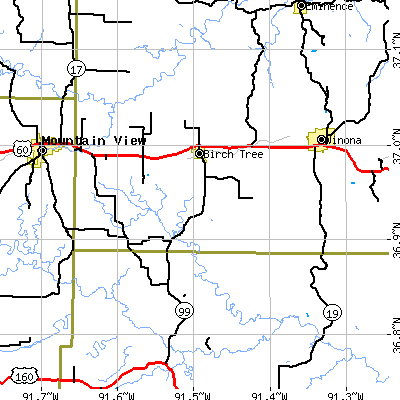 Zip code 65438 close-up map