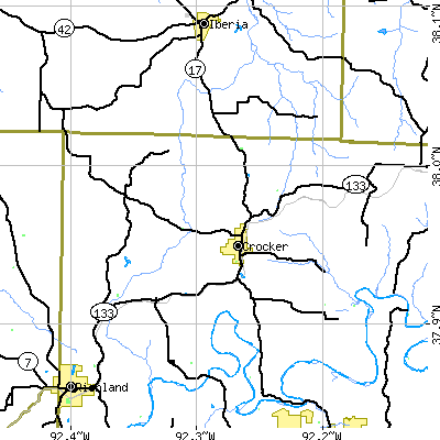 Zip code 65452 close-up map