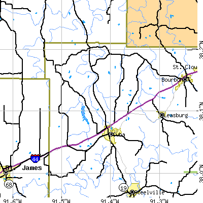 Zip code 65453 close-up map