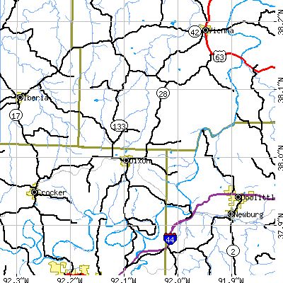 Zip code 65459 close-up map