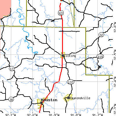 Zip code 65542 close-up map