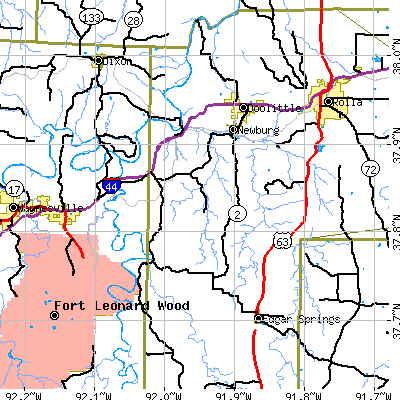 Zip code 65550 close-up map