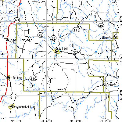 Zip code 65560 close-up map