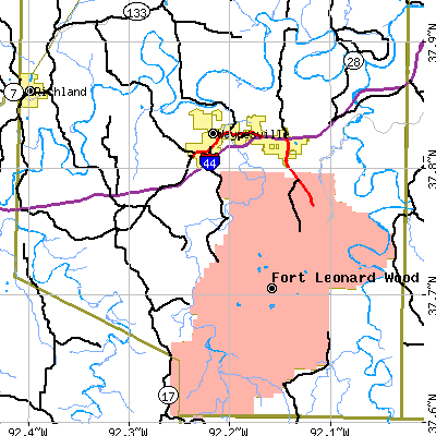Zip code 65583 close-up map