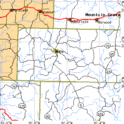 Zip code 65608 close-up map