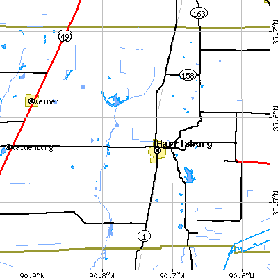Zip code 72432 close-up map