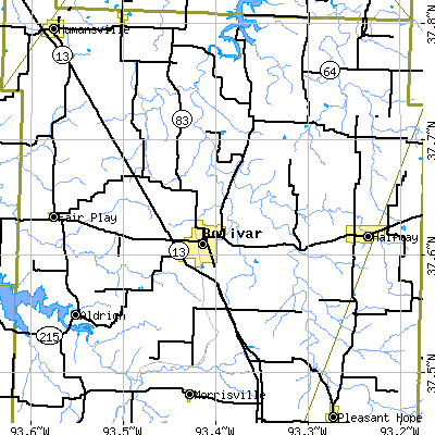 Zip code 65613 close-up map