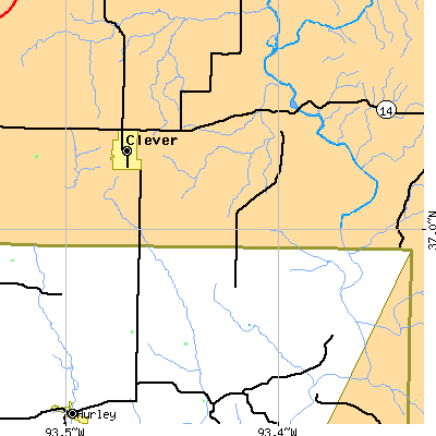 Zip code 65631 close-up map