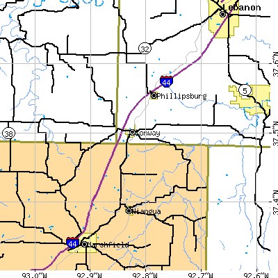Zip code 65632 close-up map