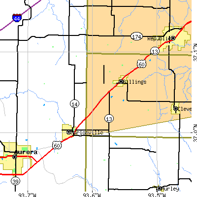 Zip code 65705 close-up map
