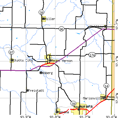 Zip code 65712 close-up map
