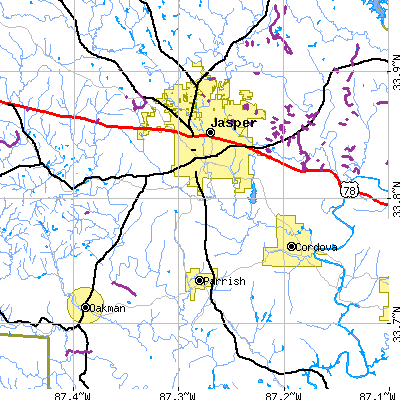 Zip code 35501 close-up map