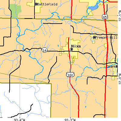 Zip code 65714 close-up map