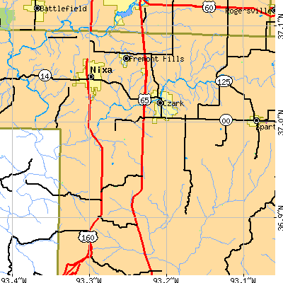 Zip code 65721 close-up map