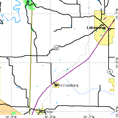 Zip code 65722 close-up map