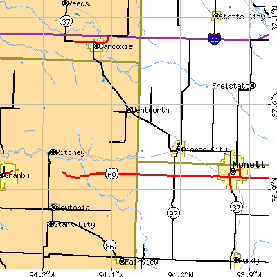 Zip code 65723 close-up map