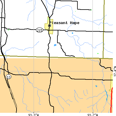 Zip code 65725 close-up map