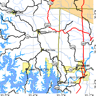 Zip code 65737 close-up map