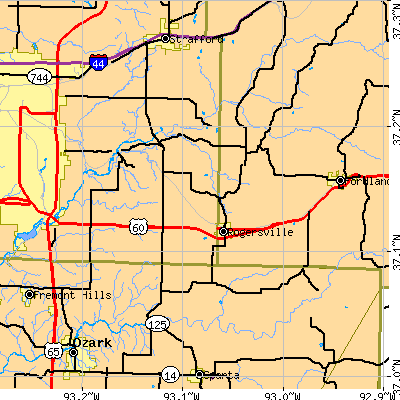 Zip code 65742 close-up map