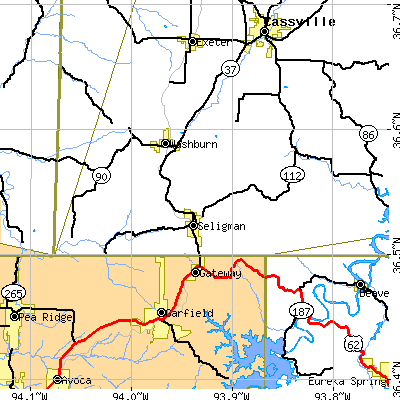 Zip code 65745 close-up map