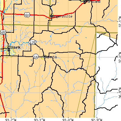 Zip code 65753 close-up map