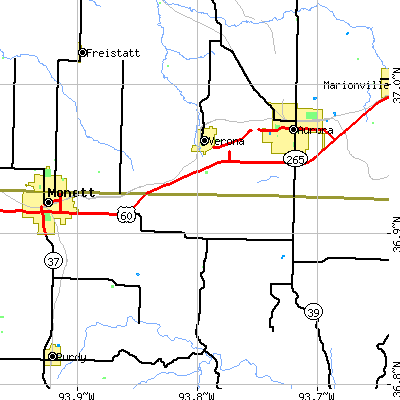 Zip code 65769 close-up map