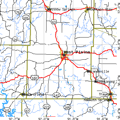Zip code 65775 close-up map