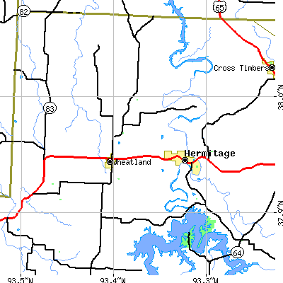 Zip code 65779 close-up map