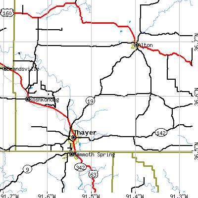 Zip code 65791 close-up map