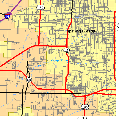 Zip code 65807 close-up map