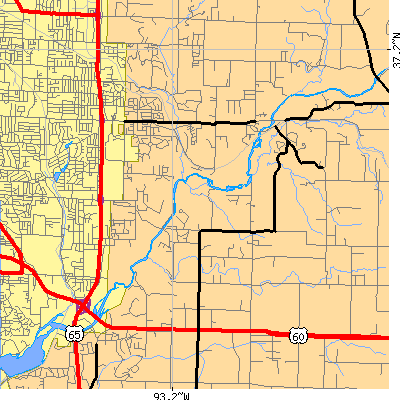 Zip code 65809 close-up map