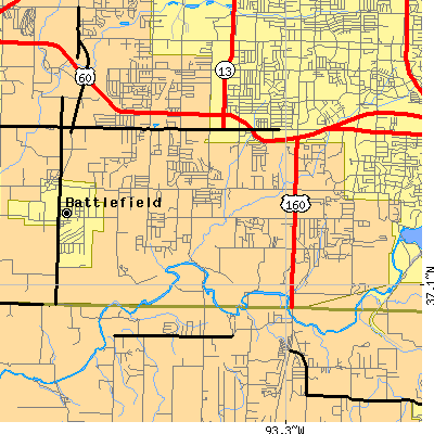 Zip code 65810 close-up map