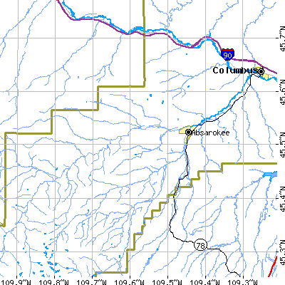 Zip code 59001 close-up map