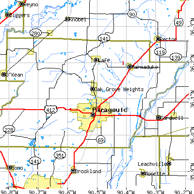 Zip code 72450 close-up map