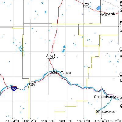 Zip code 59011 close-up map
