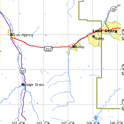 Zip code 59016 close-up map