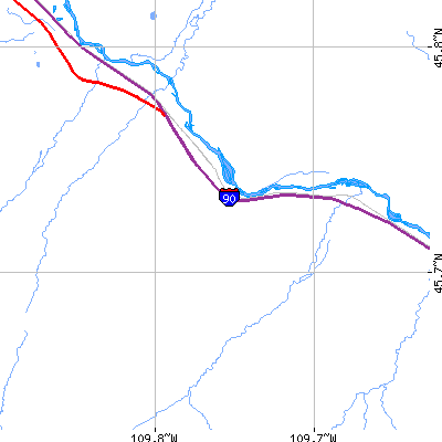 Zip code 59033 close-up map