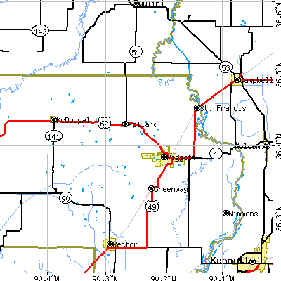 Zip code 72454 close-up map