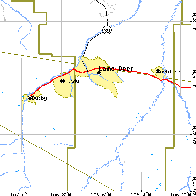 Zip code 59043 close-up map