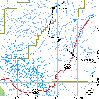 Zip code 59068 close-up map