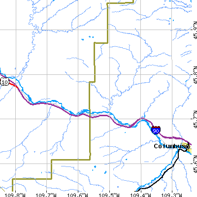 Zip code 59069 close-up map