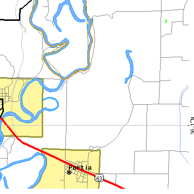 Zip code 72457 close-up map