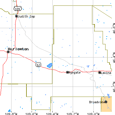Zip code 59074 close-up map